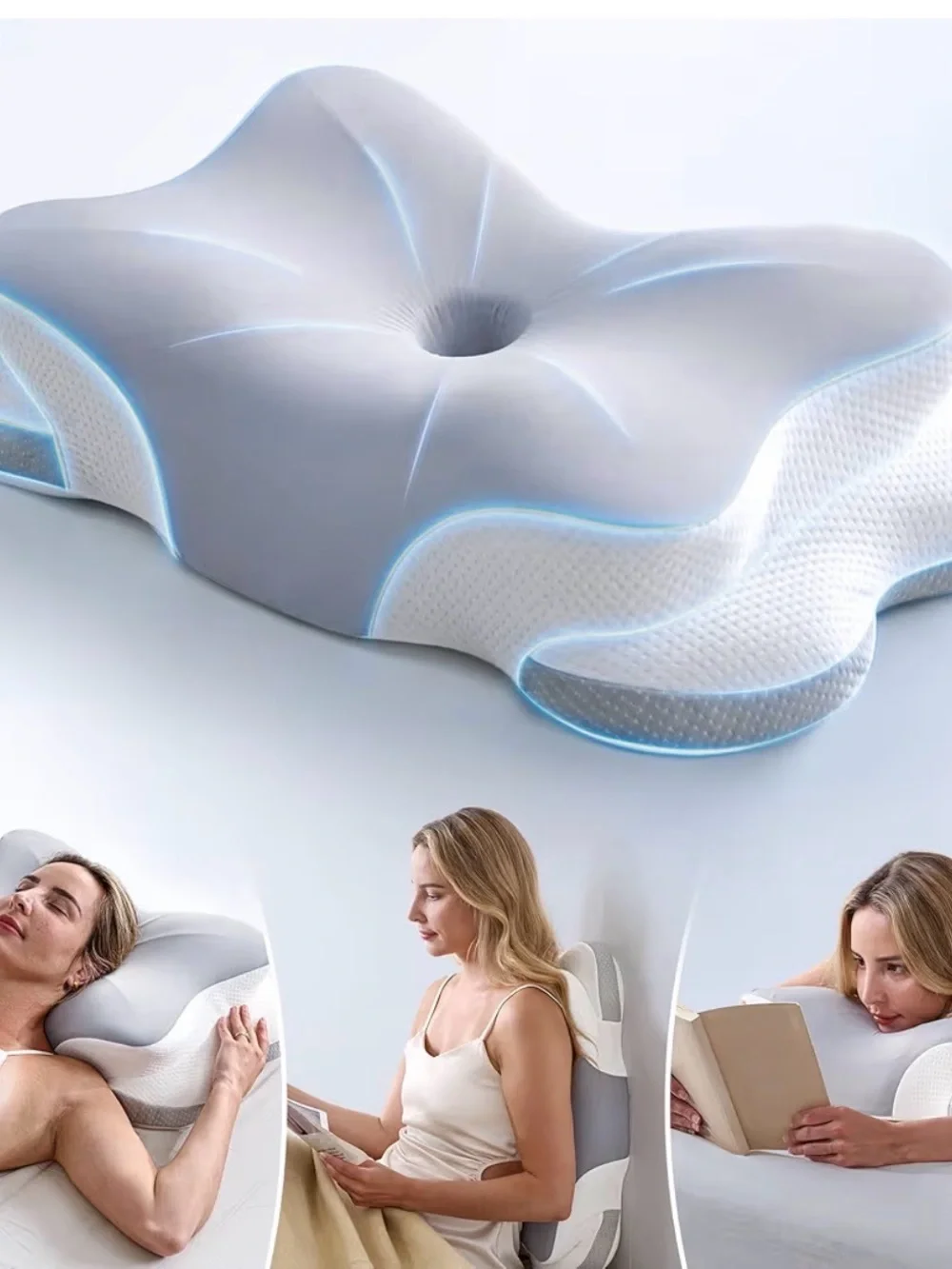 Ergonomic Contour Memory Foam Pillow - White/Grey